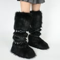 thumbnail image 2 of Women's Winter Warm Fluffy Faux Fur Knee High Snow Boots - Fashionable Cross Belt Buckle Boots, 2 of 4