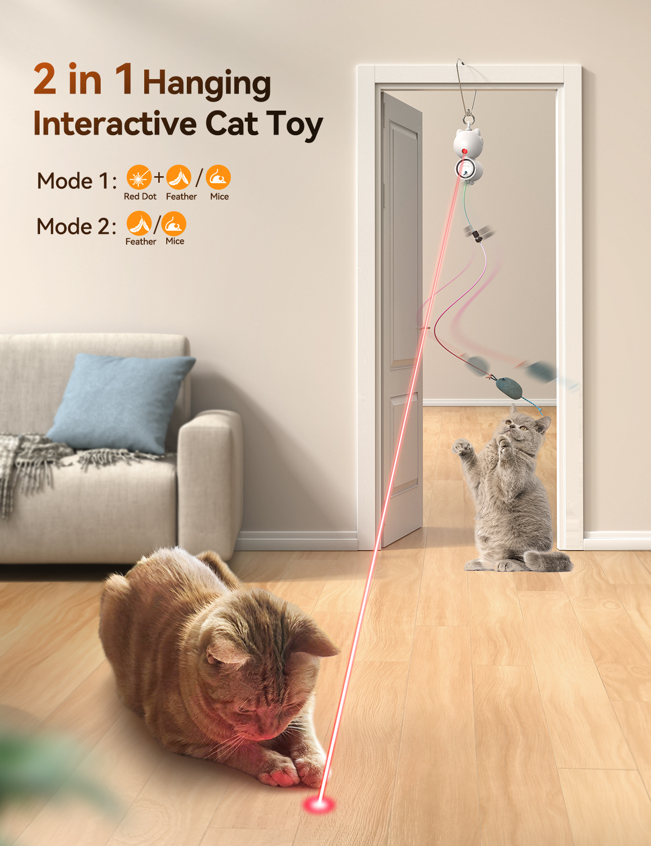 Feelneedy Interactive Cat Toy, 2-in-1 Laser, White photo 4