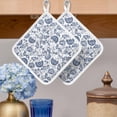 thumbnail image 2 of Boho Blue Floral Pot Holders for Kitchen Heatproof Potholder, 3 Pack Vintage Farmhouse Paisley Plant Leaf Hot Pads Multipurpose Oven Pads Cloth Potholders Trivet for Cooking Baking, 2 of 8