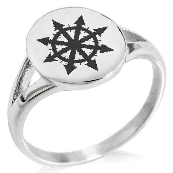 Stainless Steel Chaos Minimalist Oval Top Polished Statement Signet Ring