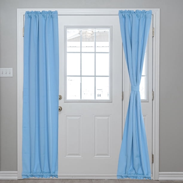 Cortinas de Puerta Opacas, Cortina de Ventana de Puerta Lateral Francesa para Privacidad, Cortina de Puerta con Bolsillo para Varilla para Sombra de Ventana de Patio, Azul Cielo, 25" x 72", 1 Panel