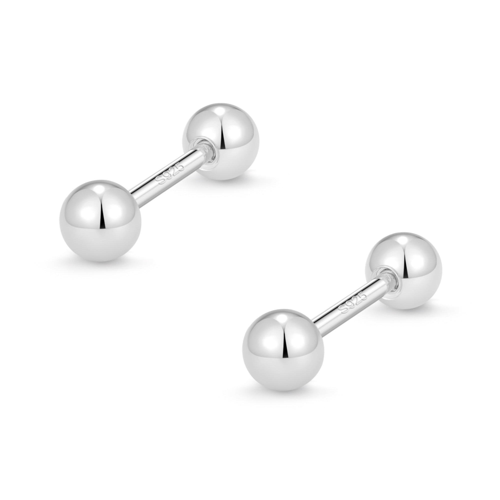 RYSKYJEWELRY Two Ball Stud Silver Earrings, 925 Sterling Silver, All Ages