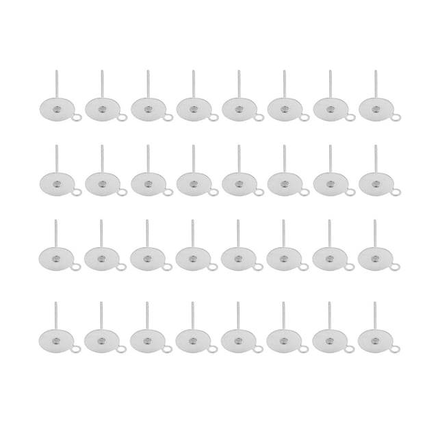 100 Pcs Stainless Steel Pad Pierced Post Earring Pin Post with Loop Flat Round Blank Peg Ear Stud Components for DIY Ear