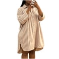 thumbnail image 5 of Zpzdpjkx Women's Striped Button Down Shirt Dress Loose 3/4 Sleeve Oversized Split Hem Casual Mini Dress, 5 of 9