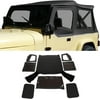 Kojem Convertible Soft Top Sailcloth for 1987-1995 Jeep Wrangler YJ Zip Out with Removable Upper Door Skins and Back Window Black Sailcloth 2 Door 9870215
