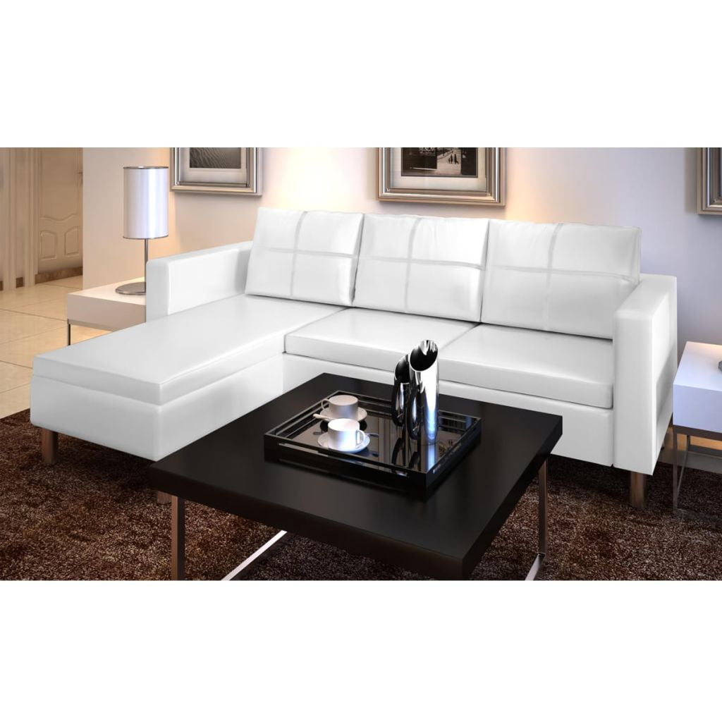 Kepooman Modern L-Shape Leather Sectional Sofa for Living Room Apartment, White Kepooman Modern L-Shape Leather Sectional Sofa for Living Room Apartment, White