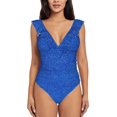thumbnail image 2 of Yiaed Blue Glitter Print Women's Ruffled One Piece Swimsuit V Neck Swimwear Slimming Monokini for Woman-XX-Large, 2 of 8