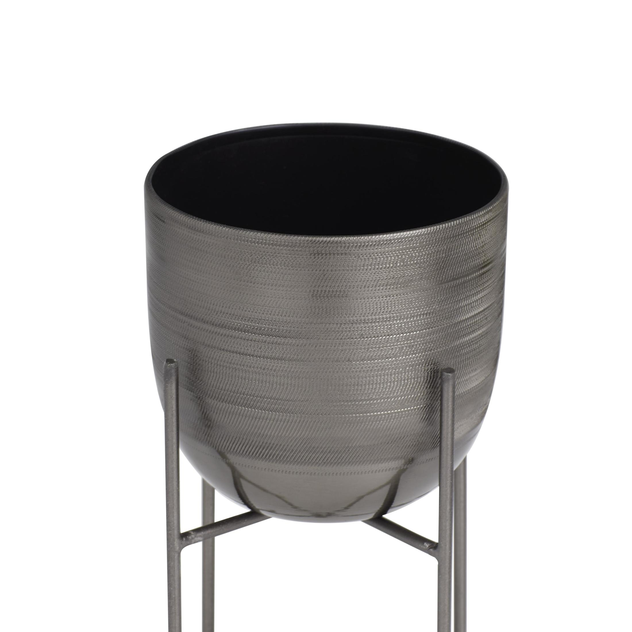 DecMode 12", 9"H Small Brushed Dome Gray Metal Planter with Removable Stand (2 Count)