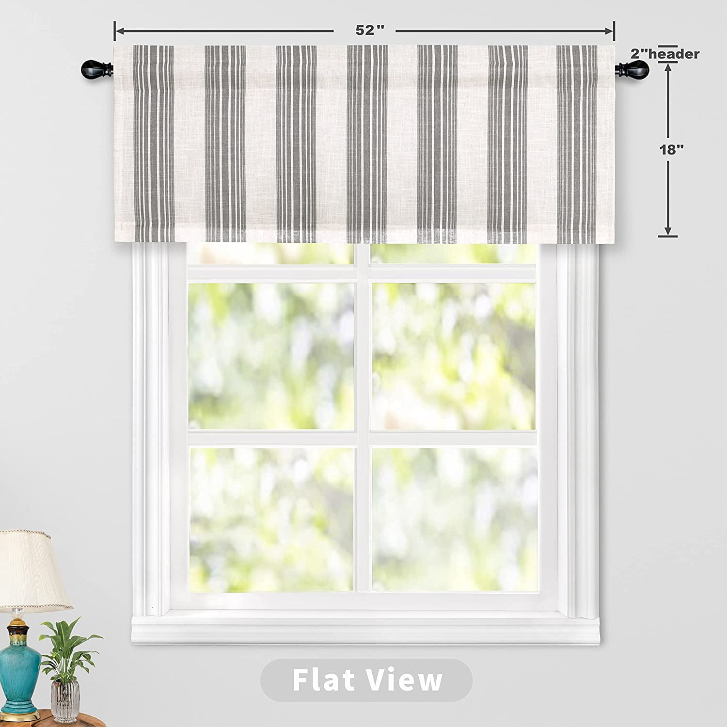 DriftAway Chris Vertical Striped Pattern Linen Textured Blackout Window Curtain Valance Grey 52" width x 18 " length