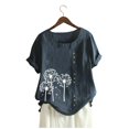 thumbnail image 1 of POINTERTECK T-Shirt à Manches Courtes en Coton et Lin Décontracté pour Femmes, 1 of 4