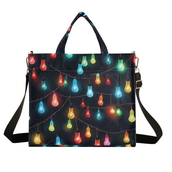 Christmas Lamp Light Post Corduroy Tote Bag Handbag Large Messenger Bag Shoulder Crossbody Zipper Bag Purse
