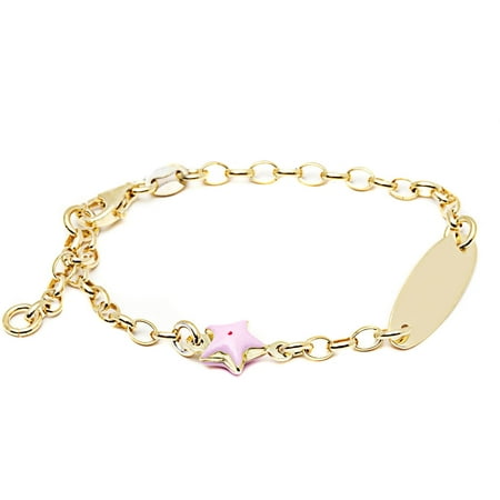 Pori Jewelers 18kt Gold-Plated Sterling Silver ID Baby Bracelet with Enamel Charm, 6