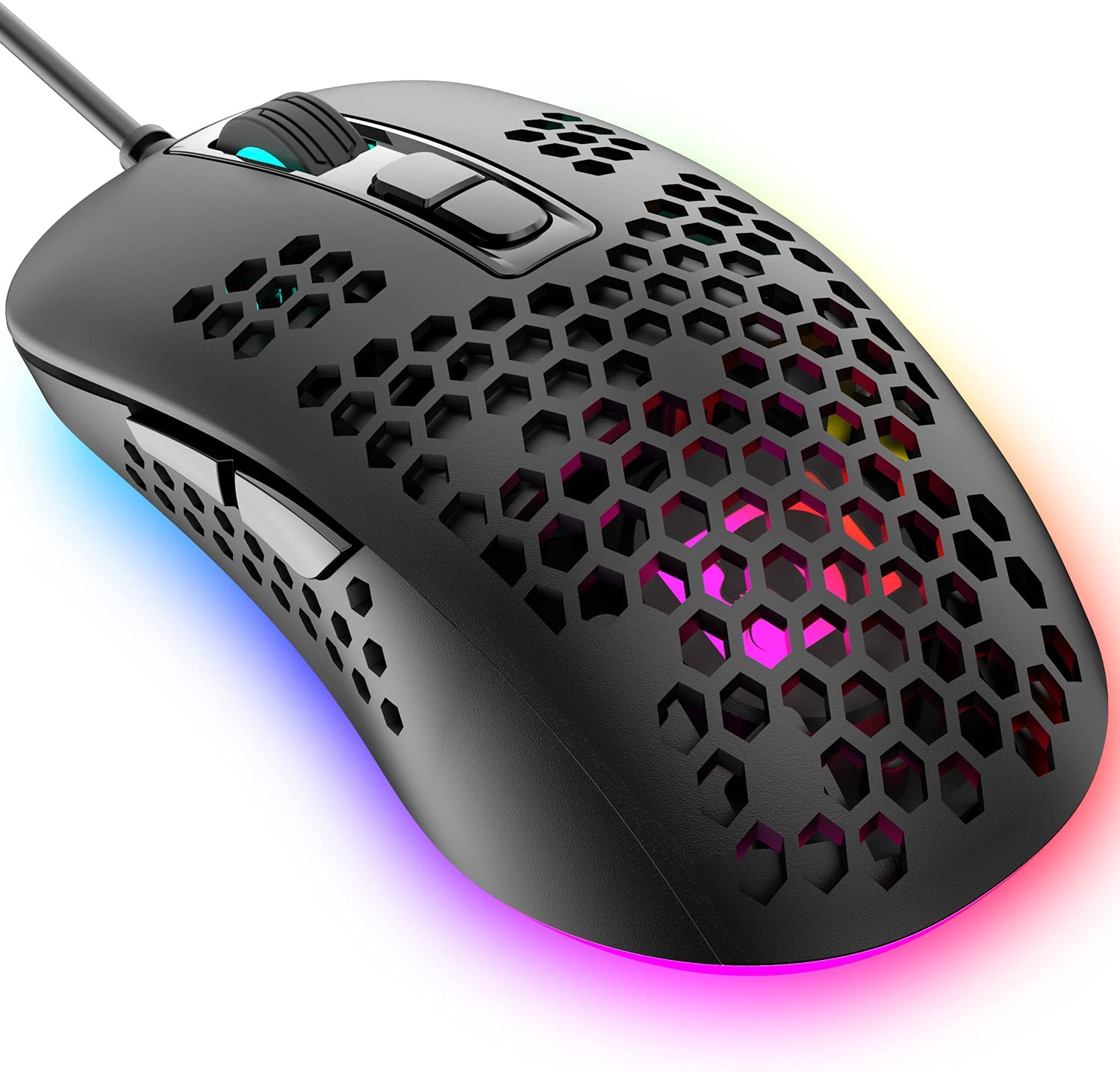 Zendure Lightweight Gaming Mouse Wired,USB Optical Computer Mice with RGB Backlit,Ergonomic Gamer Laptop PC Mouse with Honeycomb Shell for Windows 7/8/10/XP Vista Linux -Black