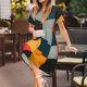 thumbnail image 3 of Balery Geometric Cube Pattern Art Vestidos sueltos de manga corta para mujer, vestidos de verano 2025, vestidos casuales de corte A con vuelo., 3 of 6