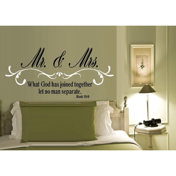 Decal ~ Mr. and Mrs. What God has joined together: Mark 10:9 ~ WALL DECAL, HOME DECOR 19" x 40"