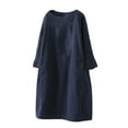 thumbnail image 1 of Yotyukeb Dresses For Women Vintage Pockets Corduroy Solid Color Long Sleeve Loose Casual Dress - Navy Blue, 1 of 5
