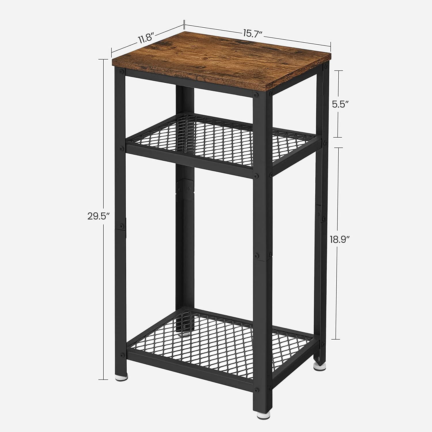 VASAGLE Tall Side Table, Telephone Table End Table with 2 Mesh Shelves for Living Room Bedroom Home Office