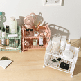 thumbnail image 4 of Soporte de escritorio para almacenamiento de cosméticos, organizador de maquillaje de estante de plástico multifuncional de 2 niveles, 4 of 5