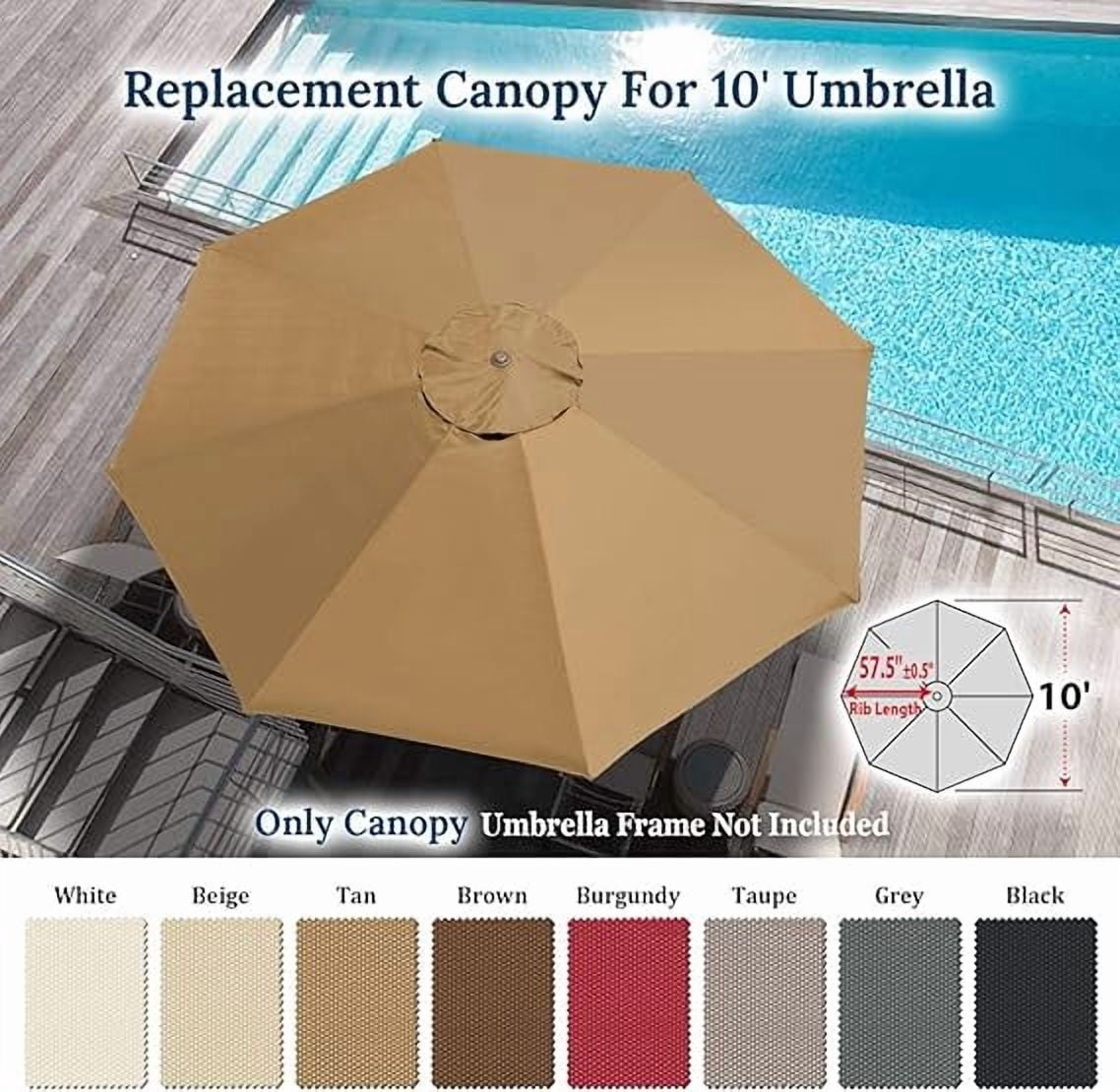 ALUVIERA 10' Umbrella Canopy Top Cover Patio Replacement Top Cover 8 Ribs Outdoor Sunshade