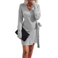 thumbnail image 1 of Vestido cárdigan Sunloudy para mujer, manga larga, cuello en V, cintura, lazo lateral, ropa informal ajustada, vestido elegante Sunloudy moda, 1 of 10