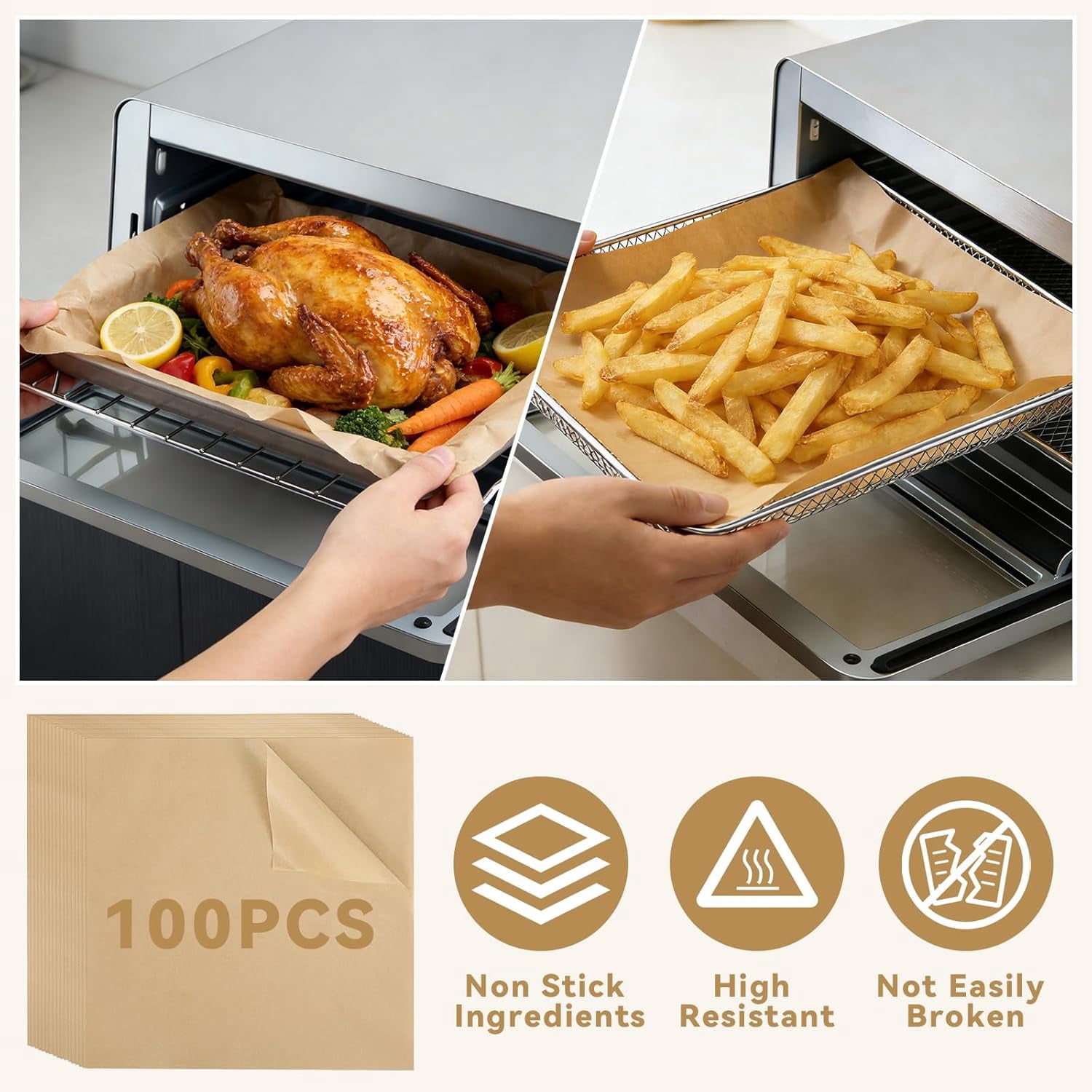 Fryer Accessories Compatible with  Flip SP151, Crumb Tray Oven Liners 100 PCS Parchment Paper Sheets Basket Baking Tray