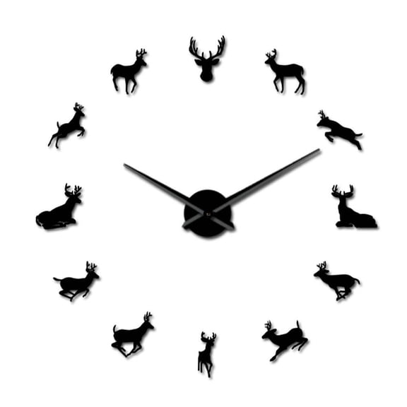 Deer Head 3D DIY Giant Size Adjustable Wall Clock Modern Deer Antler Acrylic Mirror Effect Clock Watch Kit Decoration Room Decor(Black,27inch)