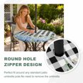 thumbnail image 5 of Round Outdoor Tablecloth with Umbrella Hole and Zipper, Blue Hydrangea Fitted Table Cover with Elastic Edge for 36-44 Inch, Spring Summer Eucalyptus Black Checkered Waterproof Patio Tablecoths, 5 of 9