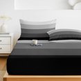 thumbnail image 6 of Twin XL Size Fitted Sheet Set - Black Grey Ombre 2 Piece Bedding Sets 16" Deep Pocket Fitted Sheet with 1 Pillowcases, Modern Abstract Art Farmhouse Striped Brushed Microfiber Hotel Luxury Bed Sheets, 6 of 9