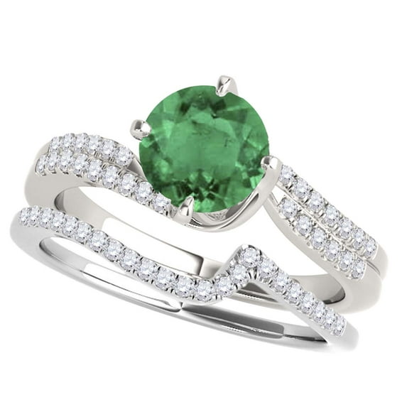 Aonejewelry 1.15 Ct. Ttw Halo Emerald and Diamond Bridal Set In 14k White Gold