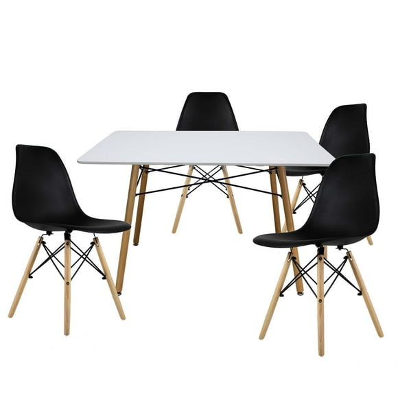 Set Comedor Oslo Mundo In Melamina 120cm Blanco 4 Sillas Eames Negro Minimalista