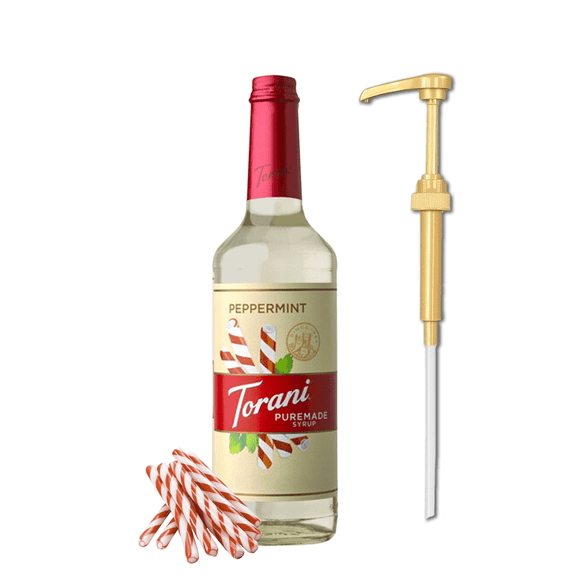 Torani Peppermint Puremade Flavouring Syrup, 25.4 fl oz (750ml) Glass Bottle with Absol Gold Pump