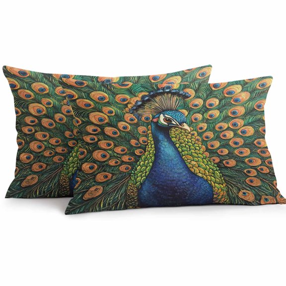 Outdoor Pillow Cover Peacock Set of 2 Waterproof Throw Pillowcases Peacock Feather Decorative Patio Furniture Pillows for Couch Garden Indoor & Outdoor Use