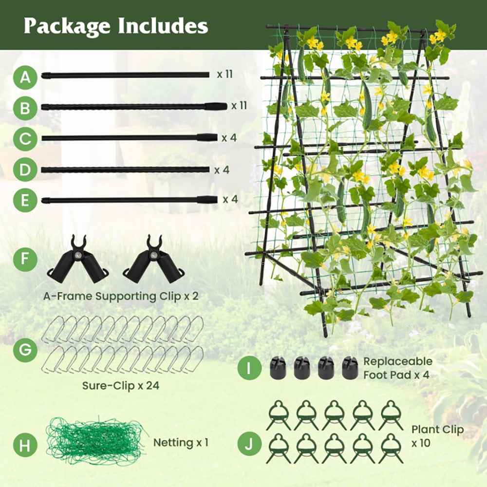 ResenkosA-Frame Garden Cucumber Trellis with Netting for Climbing Plants Outdoor-Black