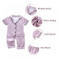 thumbnail image 3 of Kids Toddler Baby Girl Boy Satin Pajamas Set Short Sleeve Button Down Pajama Shirt Top+Pants Bottoms Sleepwear Outfits, 3 of 6