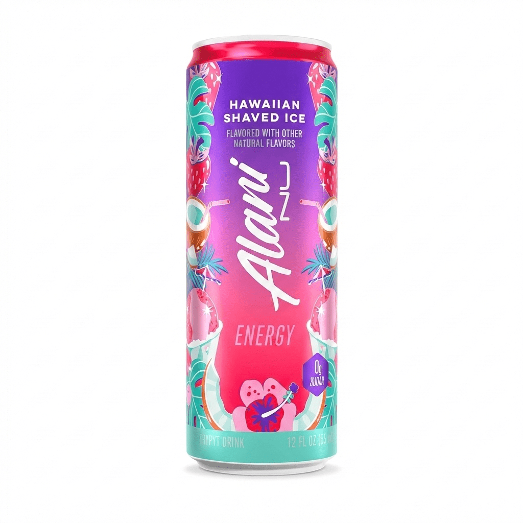 Alani Nu Sugar Free Energy Drink, Hawaiian Shaved Ice, 12 fl oz, 6 Pack, Cans, 200mg Caffeine