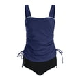 thumbnail image 6 of vigerkar Womens Tankini Swimsuits Tummy Control Ruched 2 Piece Bathing Suit Modest High Waisted Retro Swimwear (Blue, L), 6 of 8