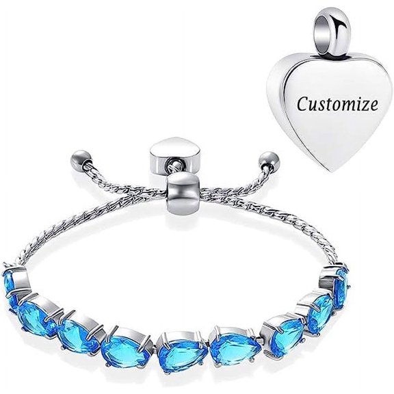 Personalized Crystal Urn Bracelet for Ashes of Mom Dad Son Daughter Brother Grandma Urn Bangel-Blue