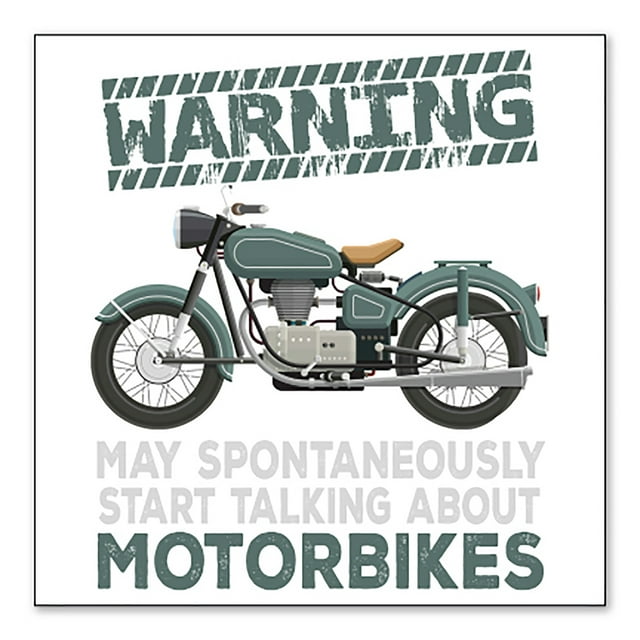 DistinctInk Custom Bumper Sticker - 10" x 10" Decorative Decal - White Background - Spontaneously Talking About Motorcycles