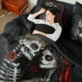 thumbnail image 4 of Feelyou Romantic Skull Bride Twin Bedding Sets 7-Piece, Red Rose Anniversary Bedding Comforter Set, Gothic Couple Theme Reversible Sheet Sets, Luxury Bedroom Decor, 4 of 7