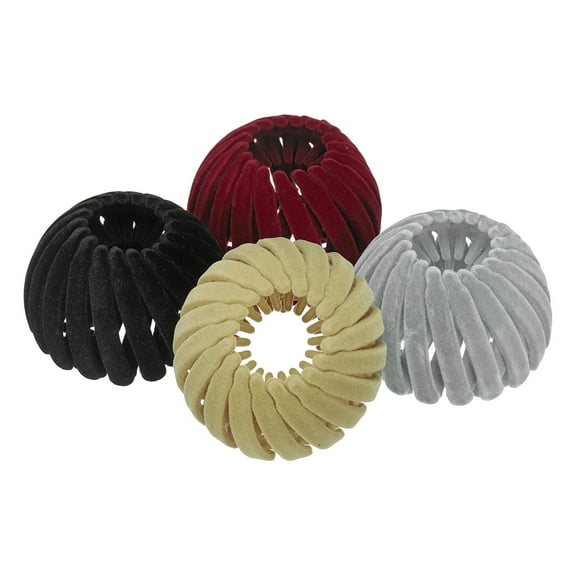Uxcell Bird Nest Magic Hair Clip, Hairs Maker Flocking Ponytail Holder Hair Barrettes Accessories Shaper for Women Girls Hair Ties(4 Pack, Black/Gray/Burgundy/Light Brown)