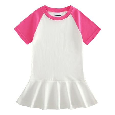 

Summer New Children Clothing Skirt Girl Love Dress Knitted Cotton Cartoon Princess Dress With Short Sleeve Pleated Skirt For 5-6 Years