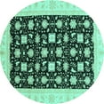 thumbnail image 1 of Ahgly Company Machine Washable Indoor Round Oriental Turquoise Blue Traditional Area Rugs, 6' Round, 1 of 4