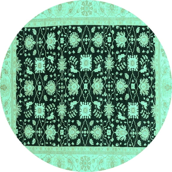 Ahgly Company Machine Washable Indoor Round Oriental Turquoise Blue Traditional Area Rugs, 6' Round