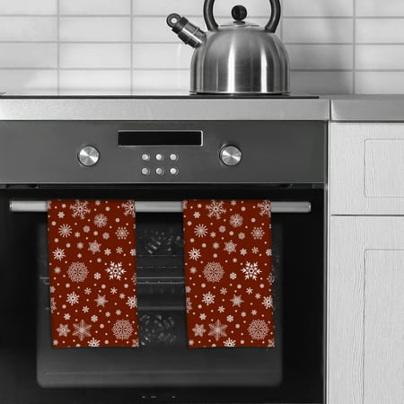 

Snowflakes On Red Microfiber Kitchen Towel