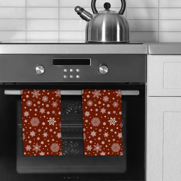 Set of 2 Super Absorbent Snowflakes On Red Microfiber Kitchen Towels by Ashton