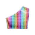 thumbnail image 2 of Moggemol Kids Girls Metallic Plaid Slanted Shoulder Crop Tank Top for Cheerleading Dance Practice Colorful 100-120, 2 of 7