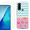 thumbnail image 1 of Slim-Fit Gel TPU Phone Case for TCL 4X 5G, with Tempered Glass Screen Protector, by OneToughShield ® - Chevron/Teal/Owl, 1 of 3