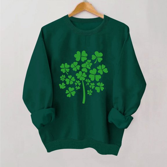Girls St Patricks Day Sweatshirt Green Shamrock Tree Long Sleeve Cotton Crewneck Top for Kids Youth Kids 3-12 Years,Size 13-14T