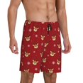 thumbnail image 2 of Naloa Reindeer Faces Festive Red Men's Short Pajama Pants, Pj Shorts, Lounge Comfort Shorts-Medium, 2 of 6