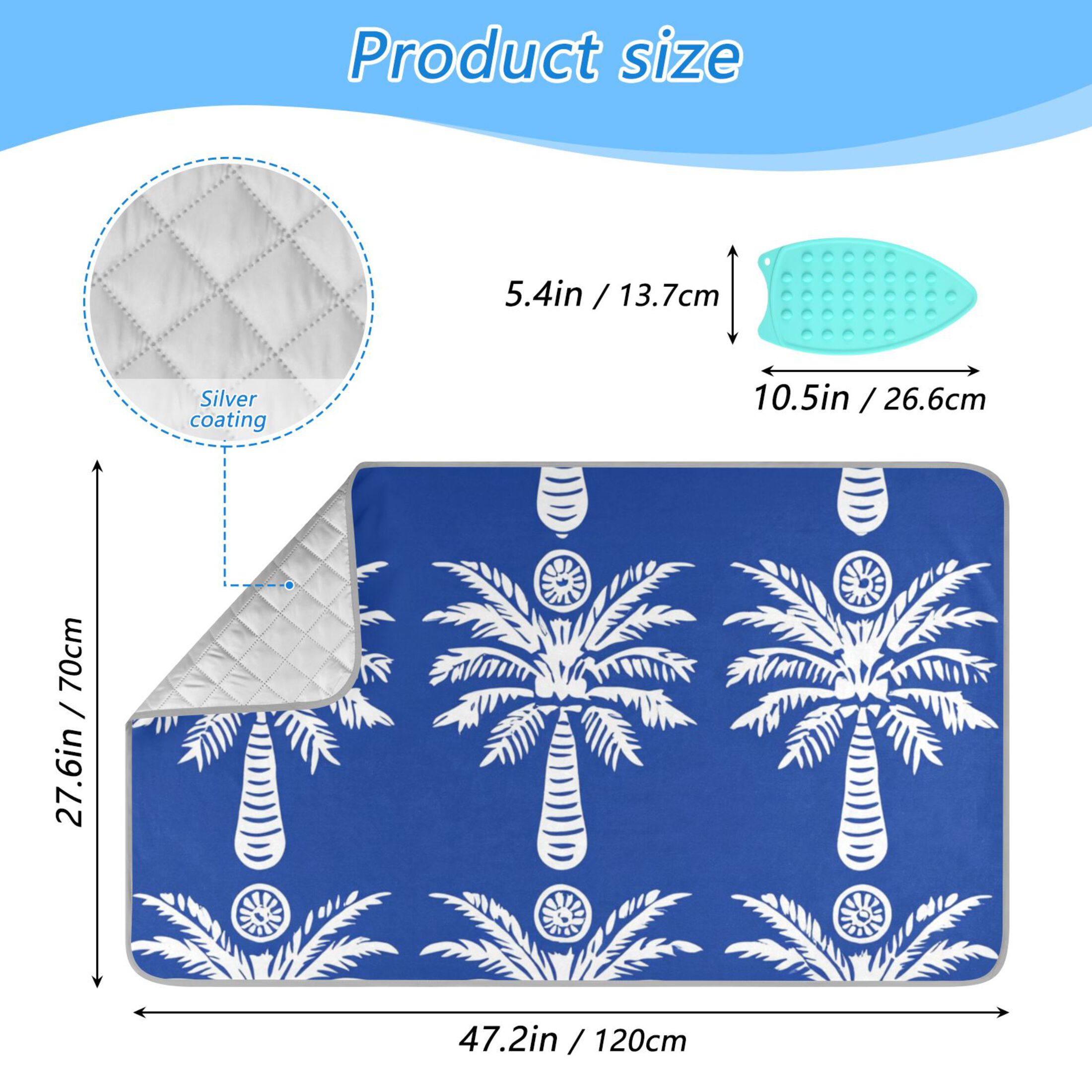 White Coconut Trees Ironing Mat Blanket Portable Travel Ironing Pad Heat Resistant Pad 47.2" x 27.6”